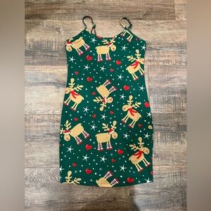Green Christmas Reindeer Print Dress- Women’s XS